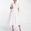 Y.A.S Puff Sleeve Wrap Midi Dress In Pink & White Stripe For Women -Women's Y.A.S Sales Shop unnamed file 135