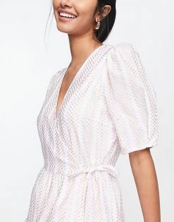 Y.A.S Puff Sleeve Wrap Midi Dress In Pink & White Stripe For Women -Women's Y.A.S Sales Shop unnamed file 137