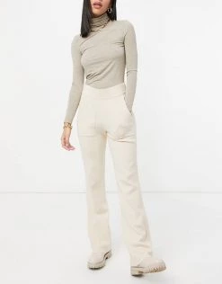 Y.A.S Knitted Flared Trousers In Cream For Women