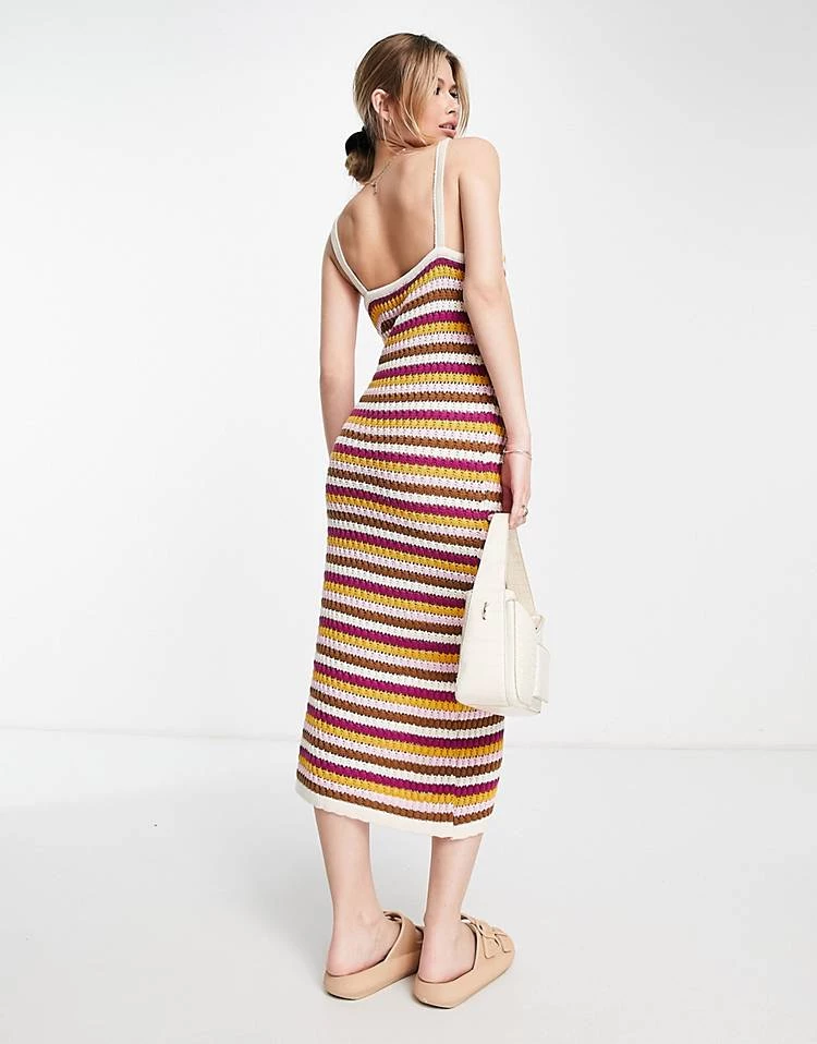 Y.A.S Crochet Midi Dress In Multi For Women Stripe 4 Y.A.S Crochet Midi Dress In Multi For Women Stripe - Image 2