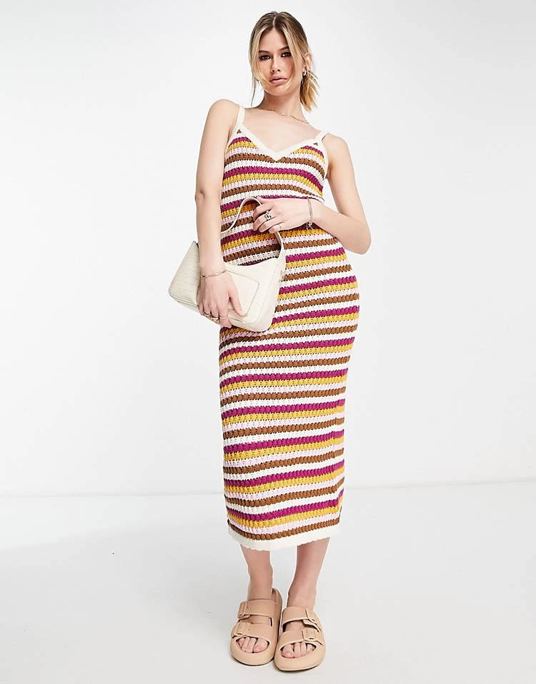 Y.A.S Crochet Midi Dress In Multi For Women Stripe 7 Y.A.S Crochet Midi Dress In Multi For Women Stripe - Image 5