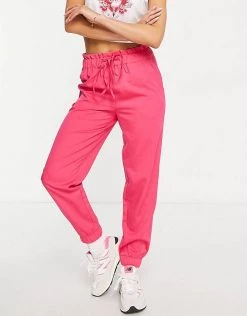 Y.A.S Bea Tie Waist Tapered Trousers In Bright Pink For Women Cotton Candy -Women's Y.A.S Sales Shop unnamed file 1495