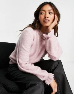 Y.A.S Fluffy Jumper With Frill Sleeve In Pink For Women