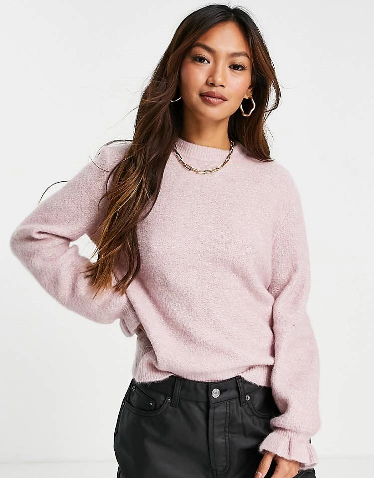 Y.A.S Fluffy Jumper With Frill Sleeve In Pink For Women 4 Y.A.S Fluffy Jumper With Frill Sleeve In Pink For Women - Image 2