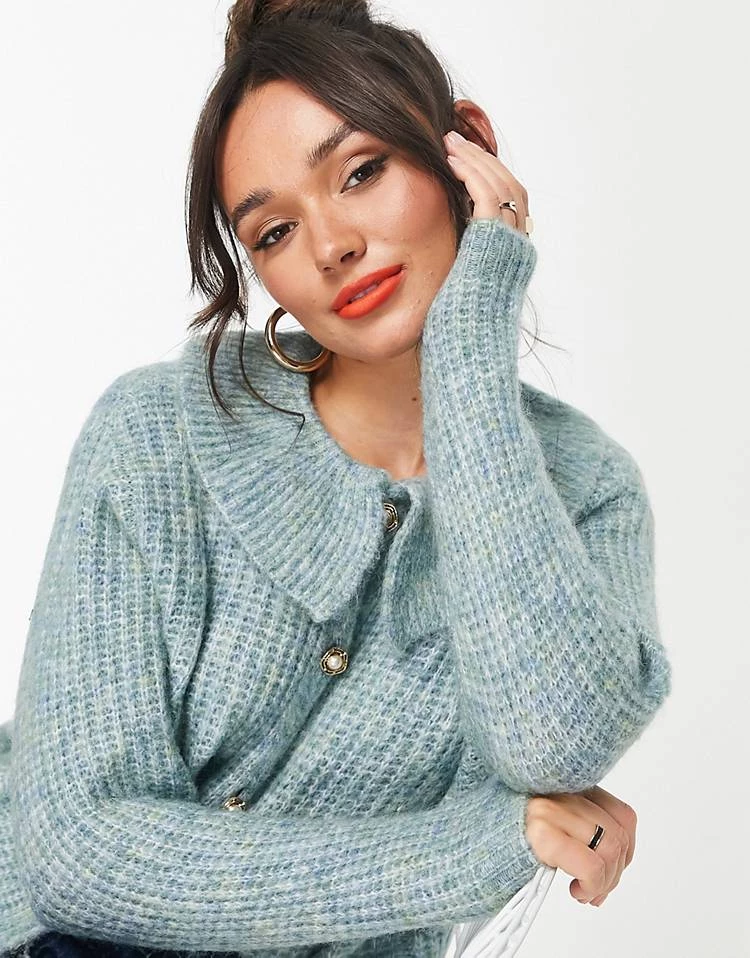 Y.A.S Oversized Collar Cardigan In Blue For Women 5 Y.A.S Oversized Collar Cardigan In Blue For Women - Image 3