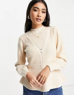 Y.A.S Fitted Jumper With Peplum Detail In Beige For Women -Women's Y.A.S Sales Shop unnamed file 1540