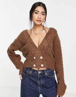 Y.A.S Double Breasted Cardigan In Chocolate For Women -Women's Y.A.S Sales Shop unnamed file 1545