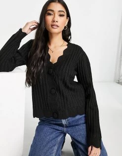 Y.A.S Scallop Edge Cardigan In Black For Women