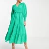 Y.A.S Belted Tiered Maxi Dress In Bright Green For Women