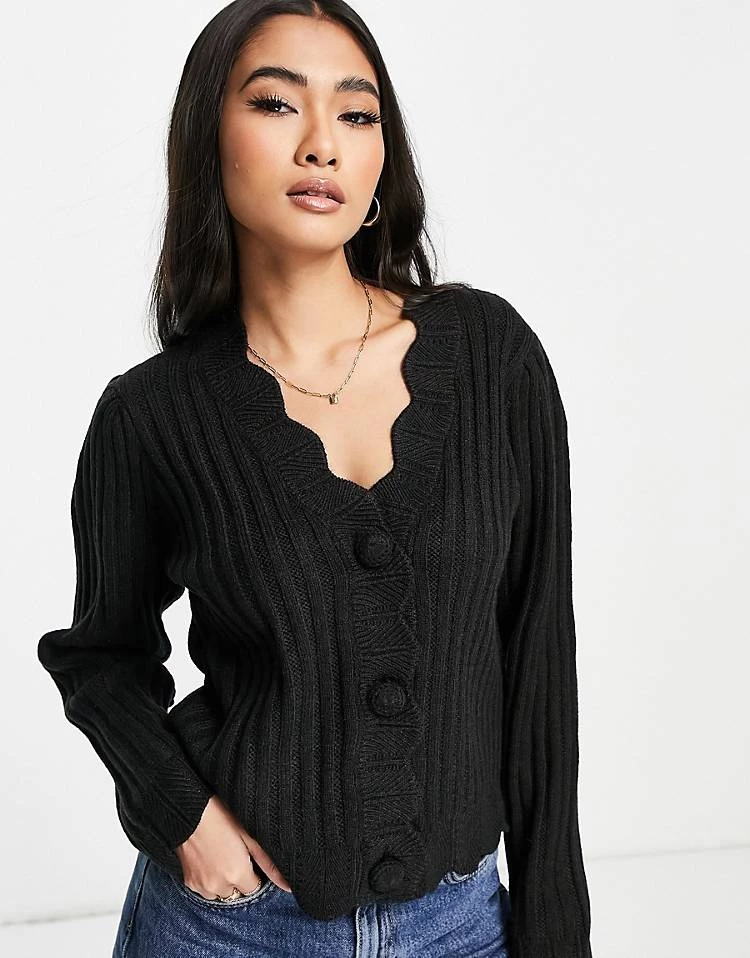 Y.A.S Scallop Edge Cardigan In Black For Women 5 Y.A.S Scallop Edge Cardigan In Black For Women - Image 3