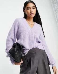 Y.A.S Fluffy Cardigan In Lilac For Women