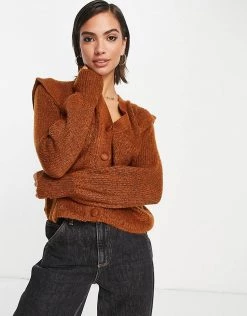 Y.A.S Shoulder Detail Cardigan In Brown For Women