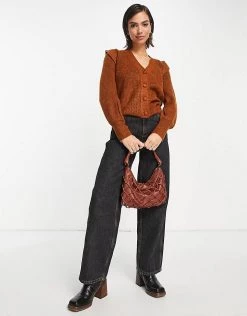 Y.A.S Shoulder Detail Cardigan In Brown For Women -Women's Y.A.S Sales Shop unnamed file 1581