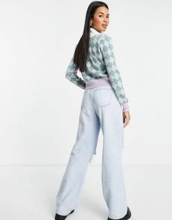 Y.A.S Collar Detail Cardigan In Lilac And Green Checkerboard For Women Lilac Checkerboard -Women's Y.A.S Sales Shop unnamed file 1590