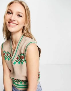 Y.A.S Knitted Printed Vest In Beige For Women Green Print 9 Y.A.S Knitted Printed Vest In Beige For Women Green Print -Women's Y.A.S Sales Shop unnamed file 1595