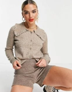 Y.A.S Collar Detail Cardigan In Beige For Women Tan