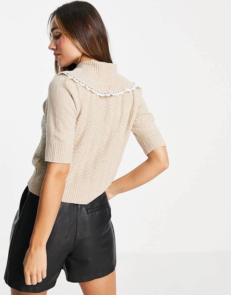 Y.A.S Short Sleeve Jumper With Collar Detail In Beige For Women 4 Y.A.S Short Sleeve Jumper With Collar Detail In Beige For Women - Image 2