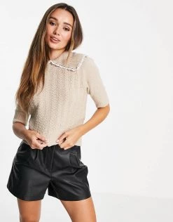 Y.A.S Short Sleeve Jumper With Collar Detail In Beige For Women 9 Y.A.S Short Sleeve Jumper With Collar Detail In Beige For Women -Women's Y.A.S Sales Shop unnamed file 1605