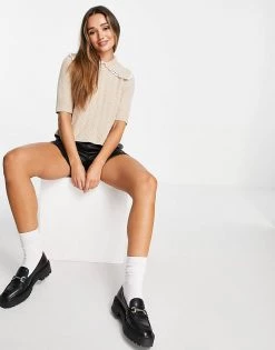 Y.A.S Short Sleeve Jumper With Collar Detail In Beige For Women 10 Y.A.S Short Sleeve Jumper With Collar Detail In Beige For Women -Women's Y.A.S Sales Shop unnamed file 1606