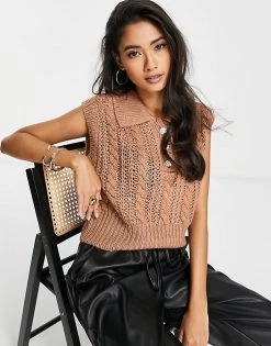 Y.A.S Cable Knitted Vest In Brown For Women