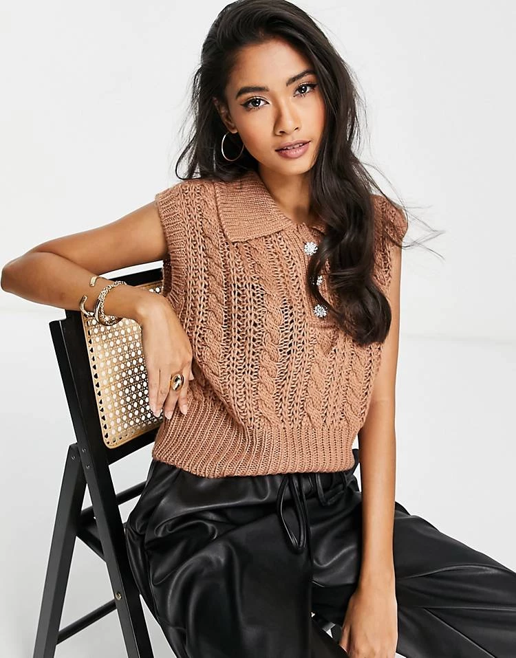 Y.A.S Cable Knitted Vest In Brown For Women 3 Y.A.S Cable Knitted Vest In Brown For Women