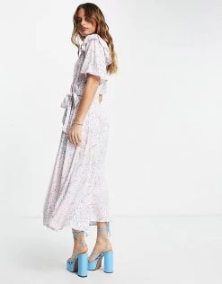 Y.A.S Frill Detail Wrap Midi Dress In Pink & Blue Print For Women Blue & Pink -Women's Y.A.S Sales Shop unnamed file 162