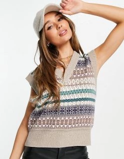 Y.A.S Printed Knitted Vest In Cream For Women -Women's Y.A.S Sales Shop unnamed file 1622