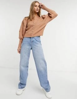 Y.A.S Embroidered Volume Sleeve Cardigan In Camel For Women -Women's Y.A.S Sales Shop unnamed file 1626