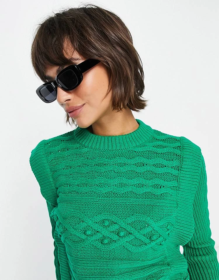 Y.A.S Cable Shoulder Detail Jumper In Green For Women 4 Y.A.S Cable Shoulder Detail Jumper In Green For Women - Image 2