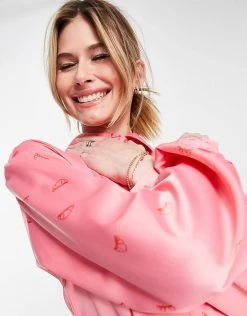 Y.A.S Exclusive Satin Shirt Wrap Mini Dress In Pink Croissant Print For Women -Women's Y.A.S Sales Shop unnamed file 167