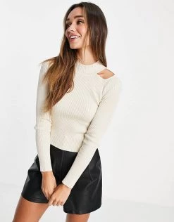 Y.A.S Cut Out Shoulder Knitted Top In Cream For Women -Women's Y.A.S Sales Shop unnamed file 1675