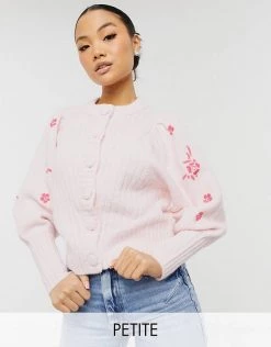 Y.A.S Petite Exclusive Cardigan With Embroidered Sleeves In Pink For Women