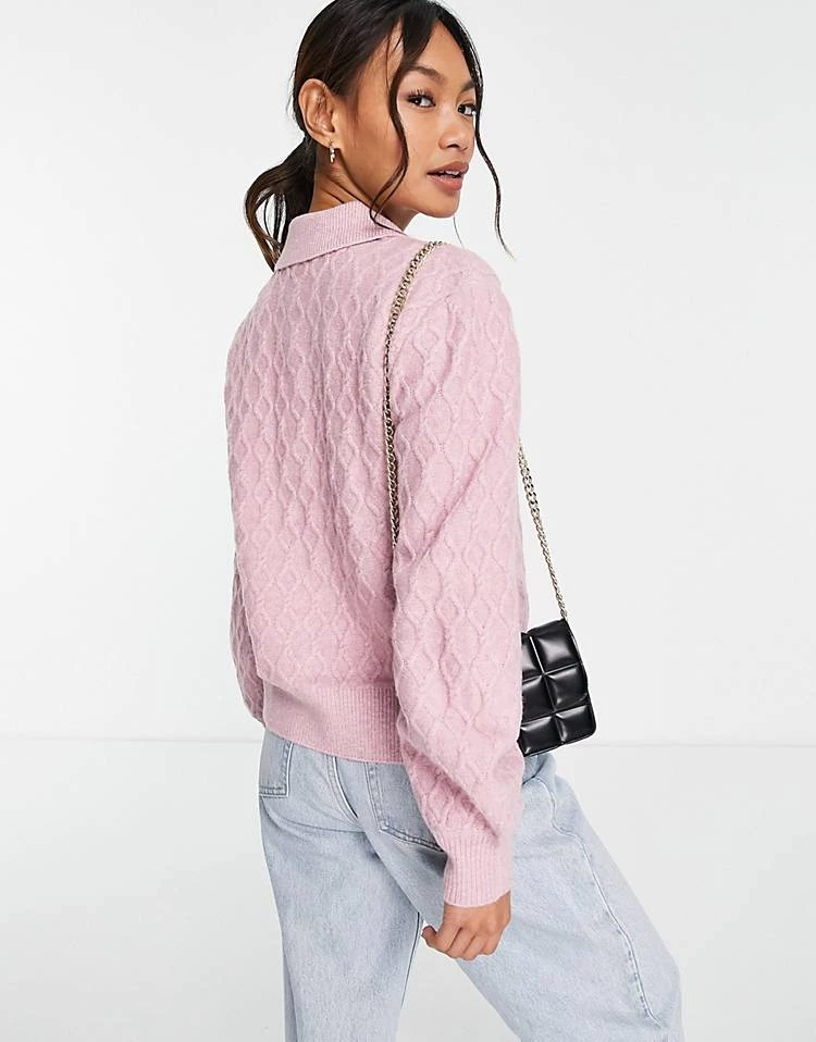 Y.A.S Cable Knit Cardigan In Pink For Women 4 Y.A.S Cable Knit Cardigan In Pink For Women - Image 2