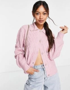Y.A.S Cable Knit Cardigan In Pink For Women -Women's Y.A.S Sales Shop unnamed file 1704