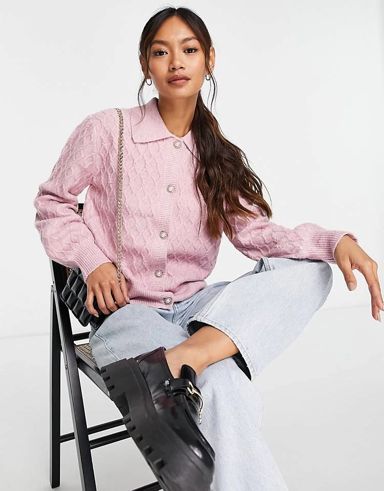 Y.A.S Cable Knit Cardigan In Pink For Women 7 Y.A.S Cable Knit Cardigan In Pink For Women - Image 5