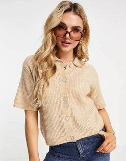 Y.A.S Button Through Knitted Jumper In Tan For Women A12 1col Cuban Sand -Women's Y.A.S Sales Shop unnamed file 1716