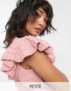 Y.A.S Petite Knitted Vest With Ruffle Sleeves In Pink For Women
