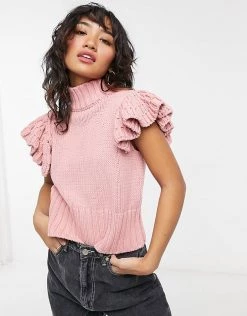 Y.A.S Petite Knitted Vest With Ruffle Sleeves In Pink For Women -Women's Y.A.S Sales Shop unnamed file 1724
