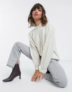 Y.A.S High Neck Brushed Knit Jumper In Cream For Women