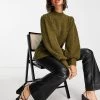Y.A.S. Abbia High Neck Volume Sleeve Jumper In Khaki For Women Military Olive -Women's Y.A.S Sales Shop unnamed file 1742