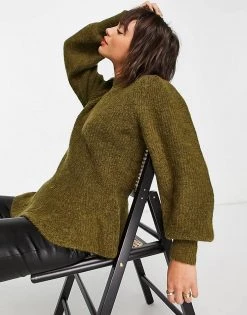 Y.A.S. Abbia High Neck Volume Sleeve Jumper In Khaki For Women Military Olive 10 Y.A.S. Abbia High Neck Volume Sleeve Jumper In Khaki For Women Military Olive -Women's Y.A.S Sales Shop unnamed file 1745