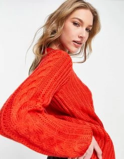 Y.A.S. Jenna Rib Knit Jumper In Red For Women Firey Red -Women's Y.A.S Sales Shop unnamed file 1749