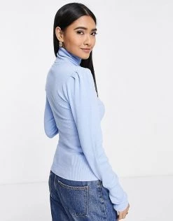 Y.A.S. Timma High Neck Puff Sleeve Jumper In Blue For Women Windsurfer -Women's Y.A.S Sales Shop unnamed file 1759