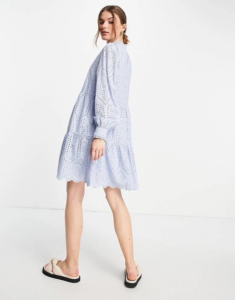 Y.A.S High Neck Broderie Mini Dress In Pale Blue For Women 4 Y.A.S High Neck Broderie Mini Dress In Pale Blue For Women - Image 2