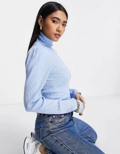 Y.A.S. Timma High Neck Puff Sleeve Jumper In Blue For Women Windsurfer -Women's Y.A.S Sales Shop unnamed file 1760