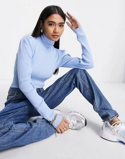 Y.A.S. Timma High Neck Puff Sleeve Jumper In Blue For Women Windsurfer -Women's Y.A.S Sales Shop unnamed file 1761