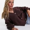 Y.A.S. Pelo Volume Sleeve Cardigan In Brown For Women Bitter Chocolate