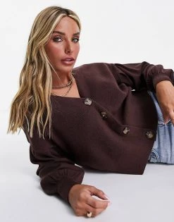Y.A.S. Pelo Volume Sleeve Cardigan In Brown For Women Bitter Chocolate