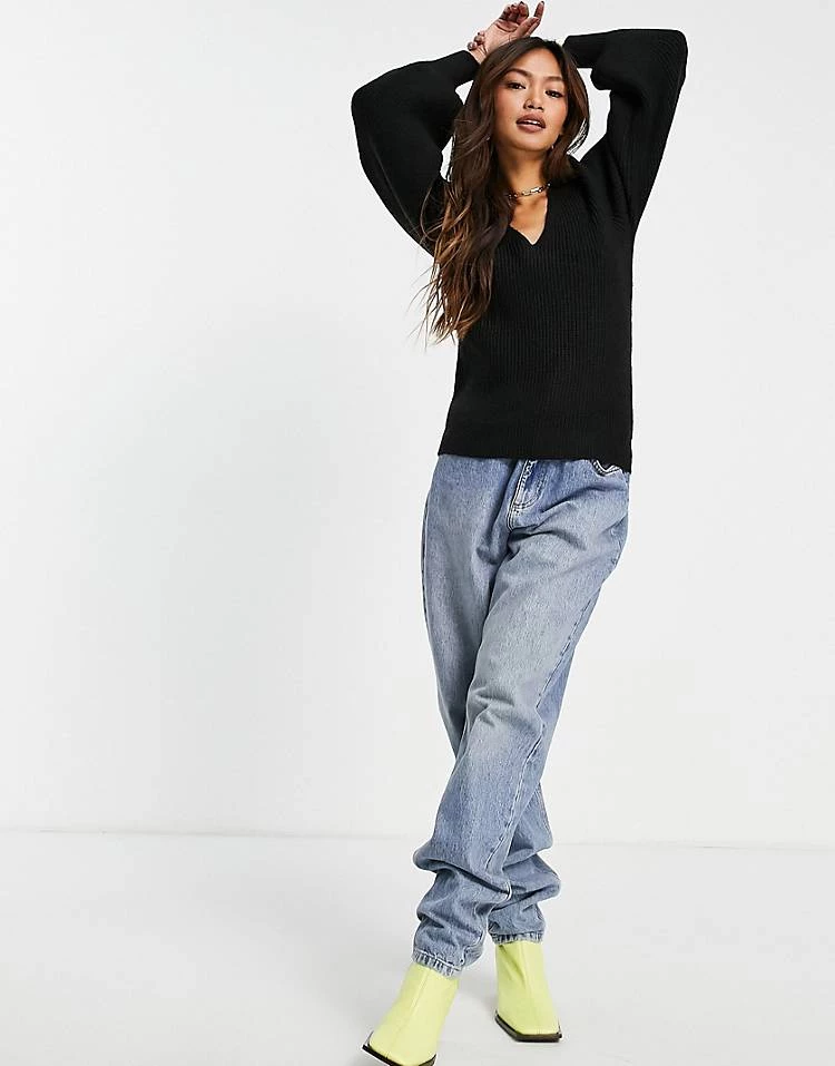 Y.A.S. Veneda Volume Sleeve V Neck Jumper In Black For Women Black Melange 6 Y.A.S. Veneda Volume Sleeve V Neck Jumper In Black For Women Black Melange - Image 4