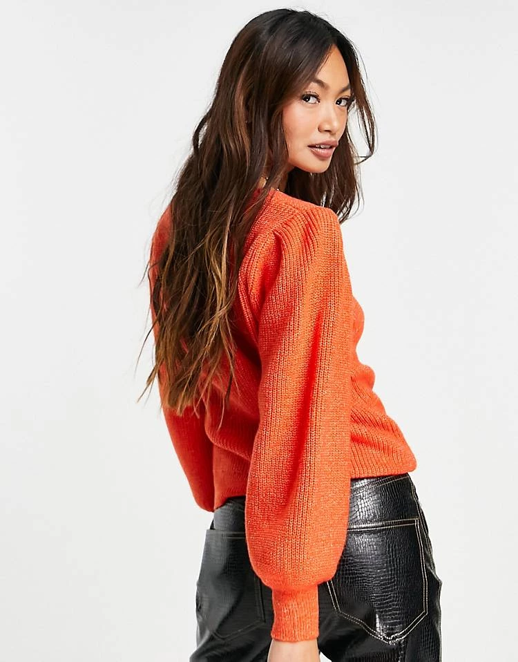 Y.A.S. Veneda Volume Sleeve V Neck Jumper In Orange For Women Tangerine Tango 3 Y.A.S. Veneda Volume Sleeve V Neck Jumper In Orange For Women Tangerine Tango - Image 2